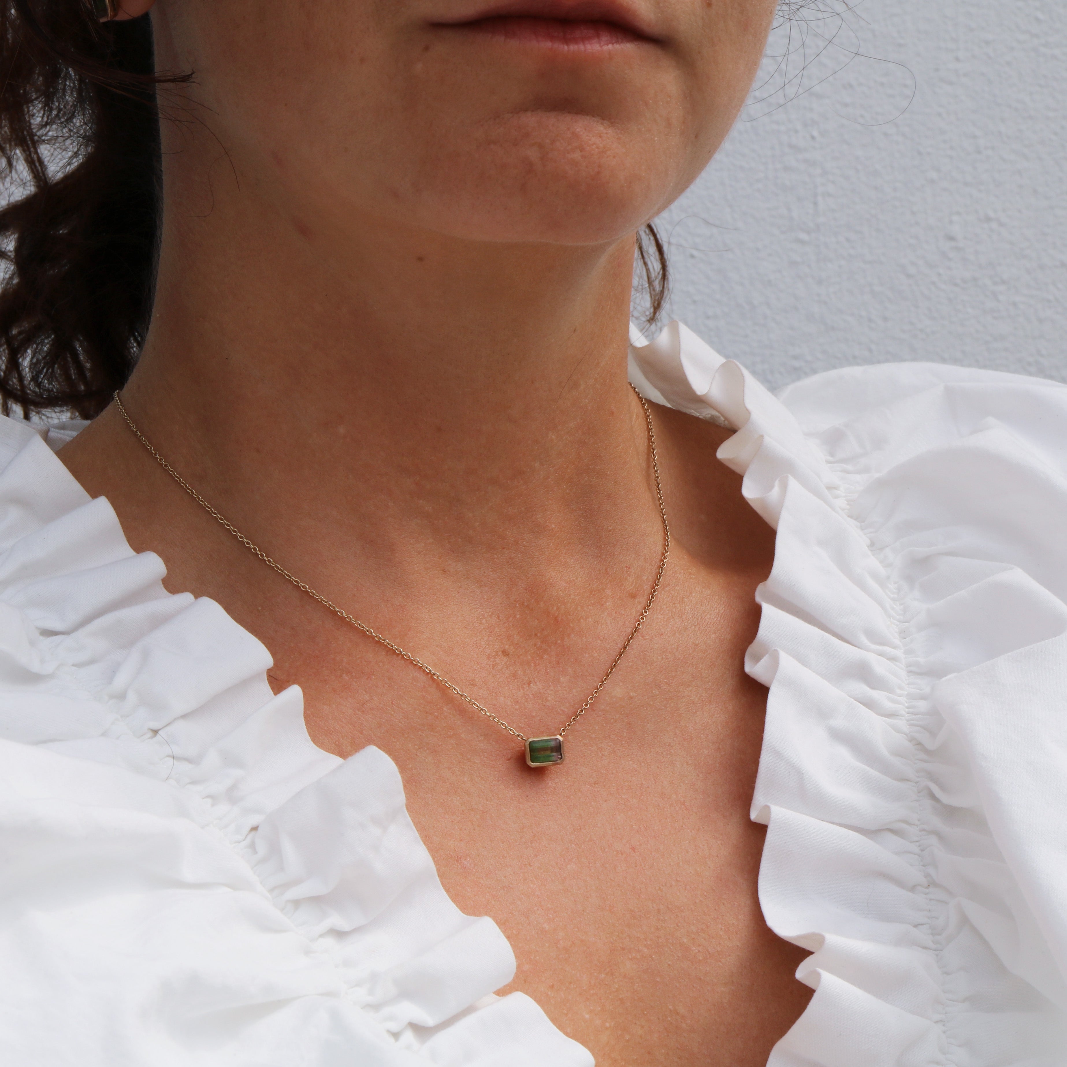 Rachel Jones  Watermelon Tourmaline Pendant in 9ct Yellow and Red Gold