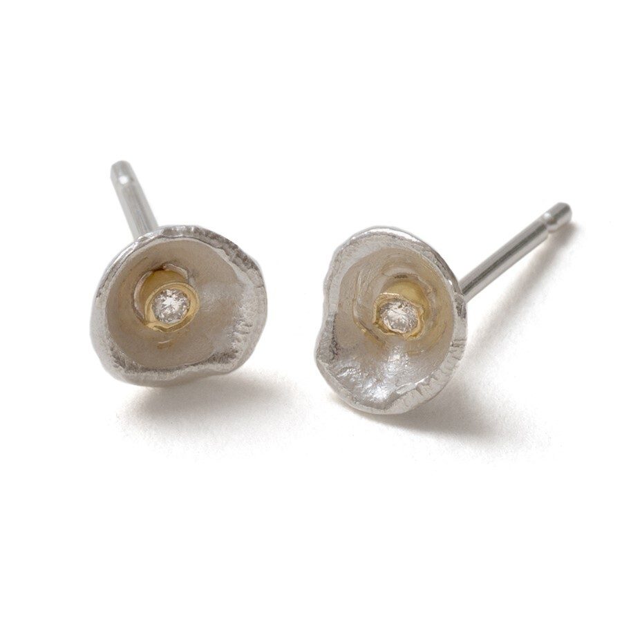 Shimara Carlow XXS Silver Acorn Cup Diamond Ear Studs