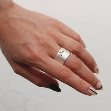 Wide Silver and 18ct Yellow Gold Kiss Ring