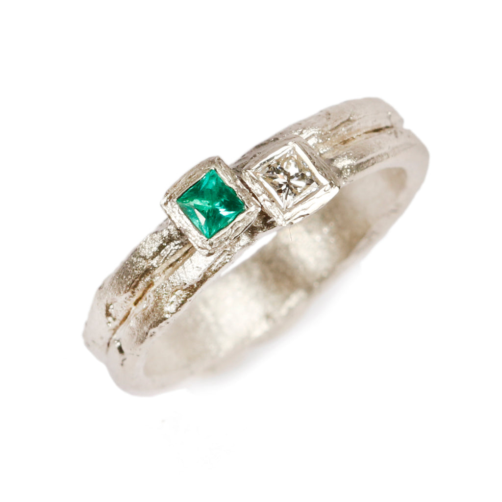 Bespoke - 9ct White Gold Ring with Emeralds