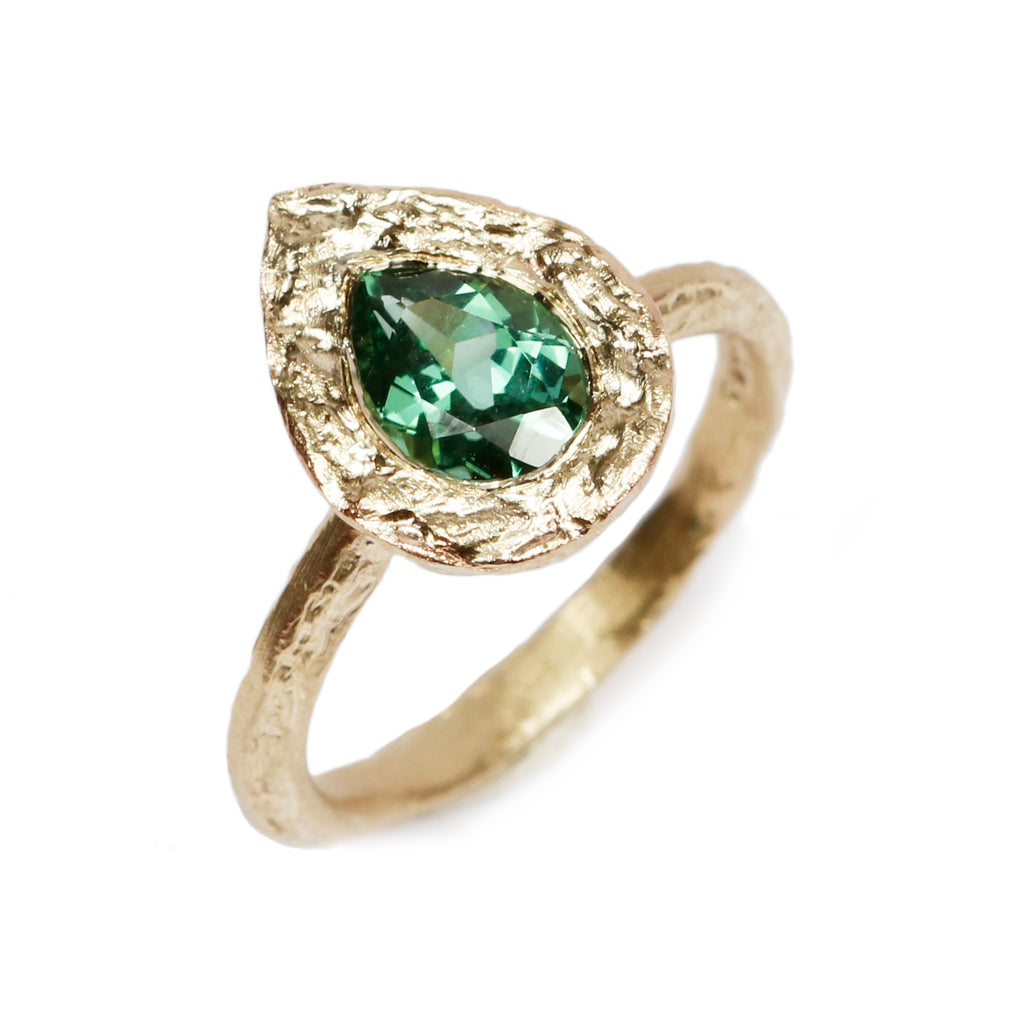 Bespoke 9ct Yellow Gold Ring with a Pear Cut Tourmaline