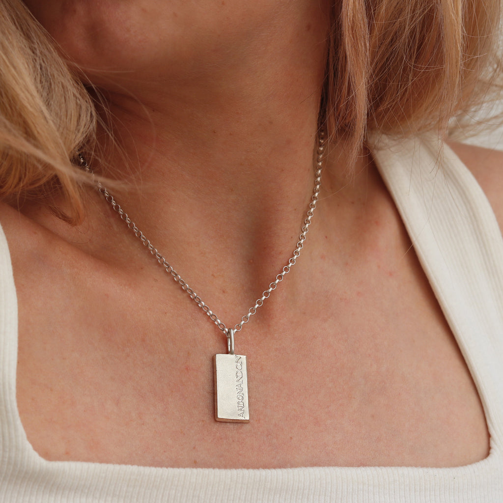 Large Silver Rectangular 'ON AND ON' Pendant