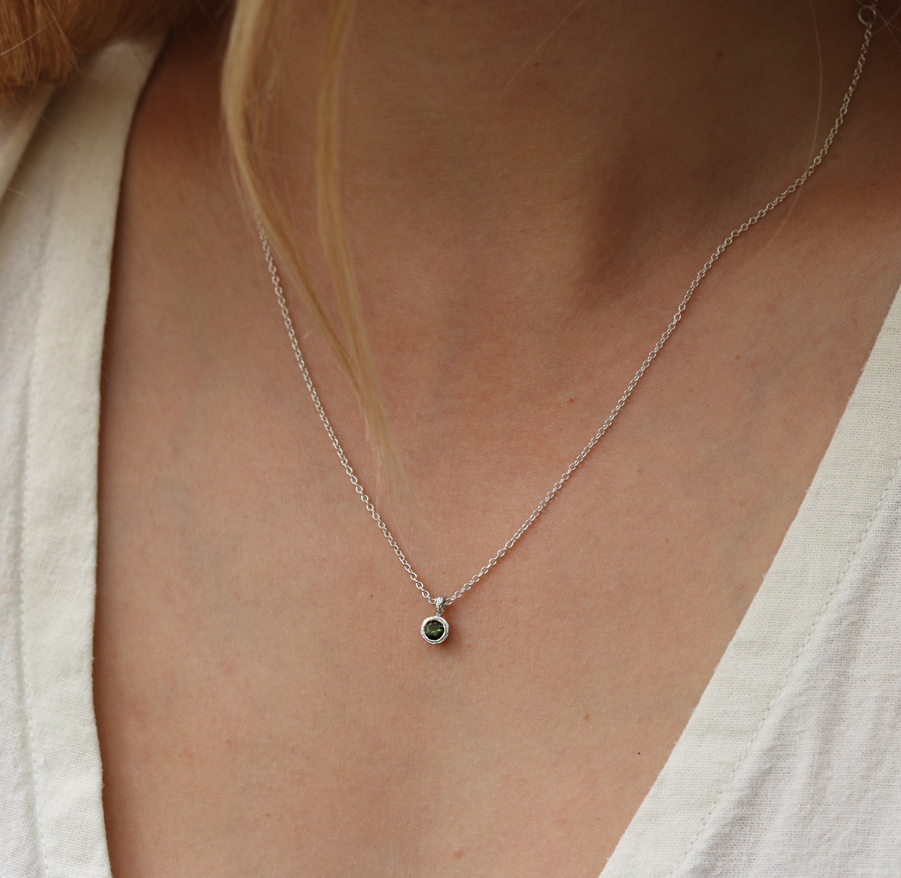 Green Tourmaline and Silver Pendant
