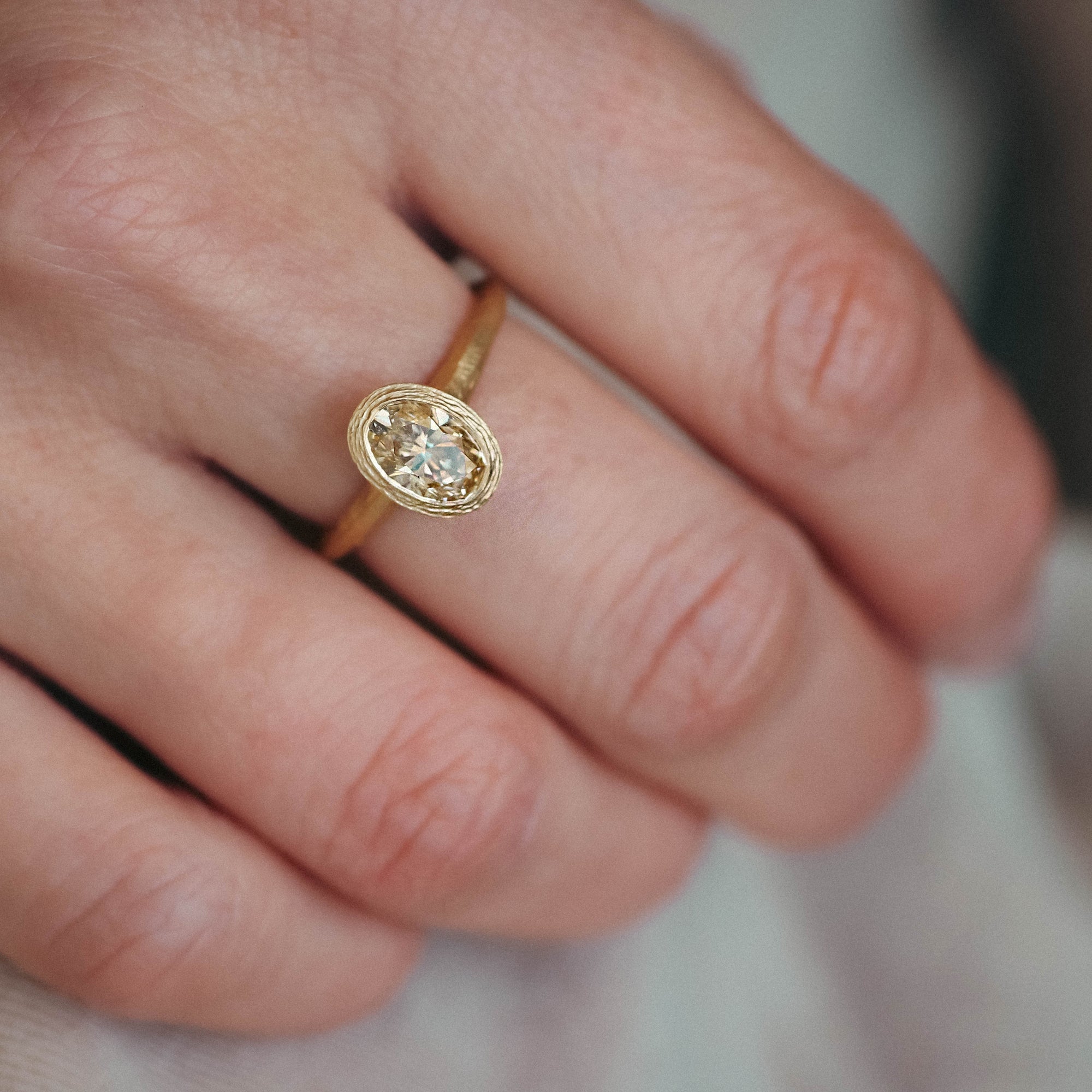 Yellow Gold Ring with Oval Champagne Diamond