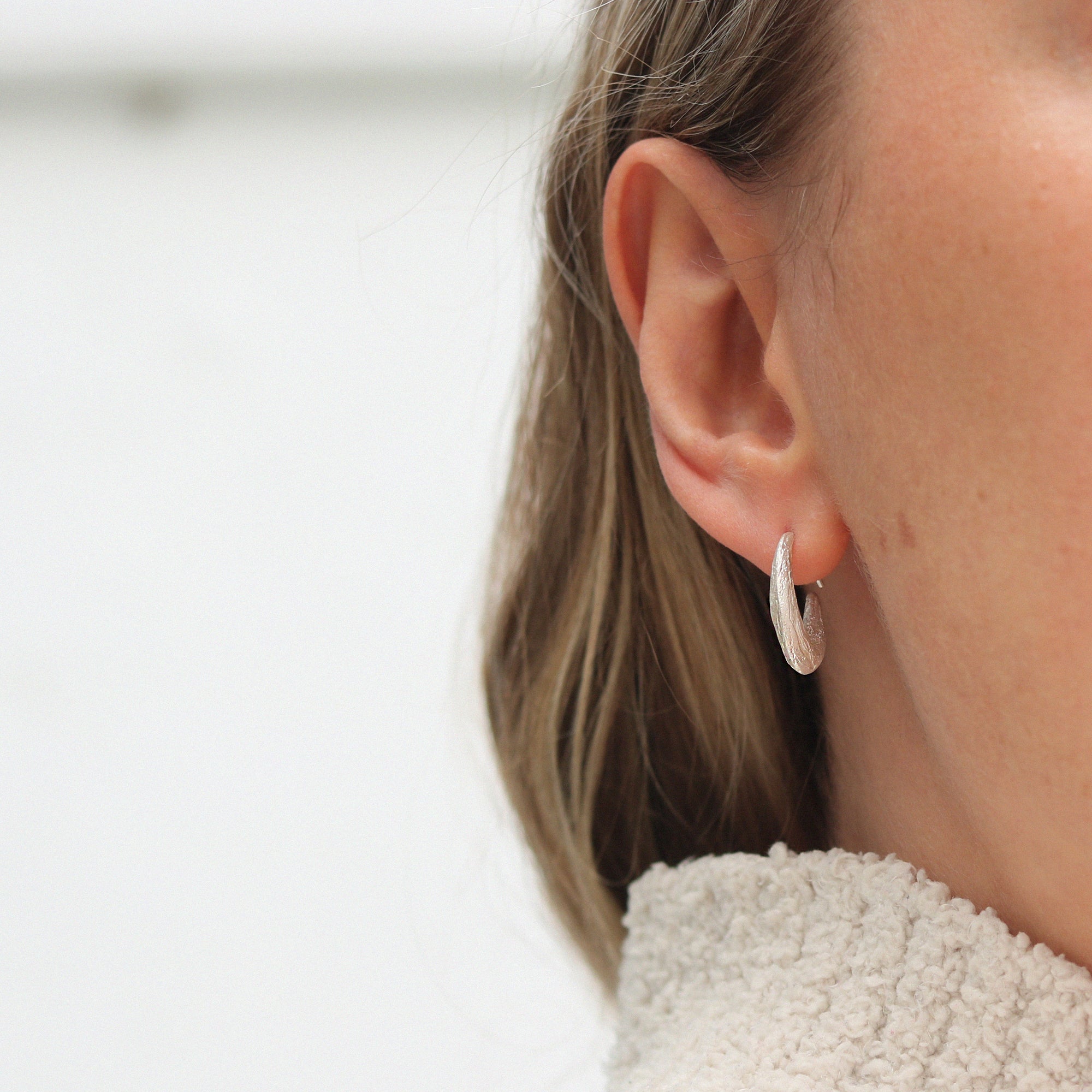 Silver 'Strata' Curved Half Hoop Earrings