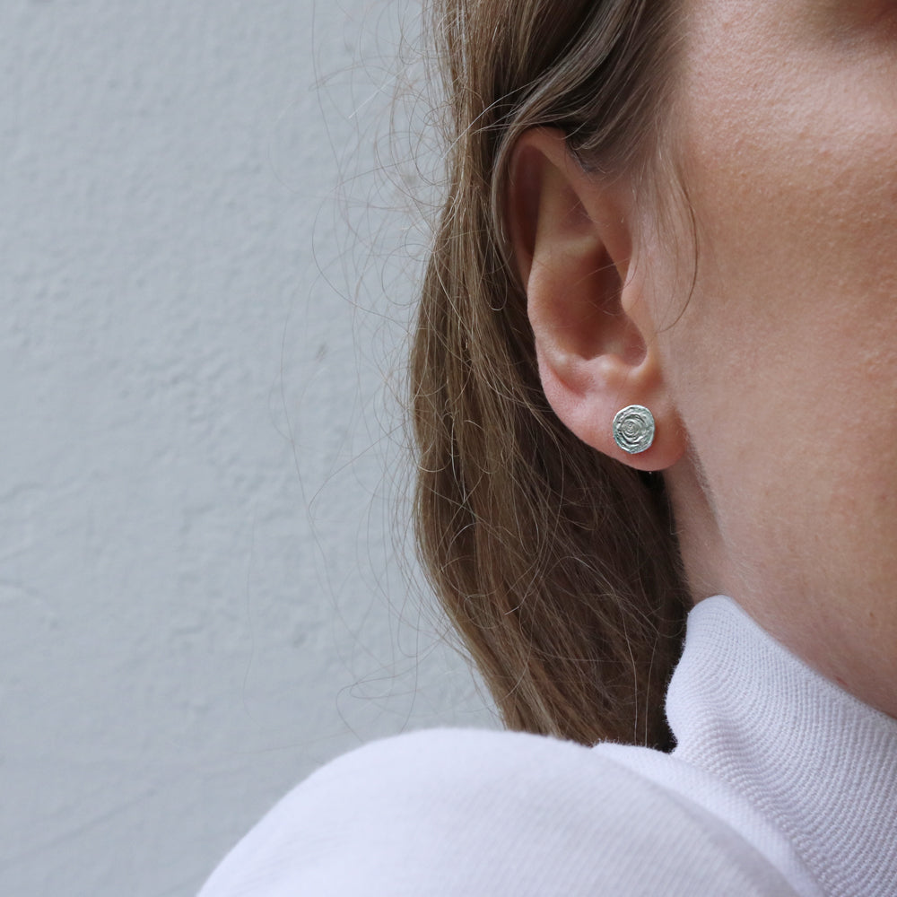 Large Silver Etched Ear Studs