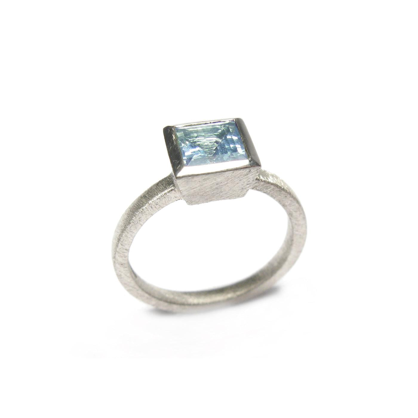 White Gold Ring with Blue Princess Cut Aquamarine