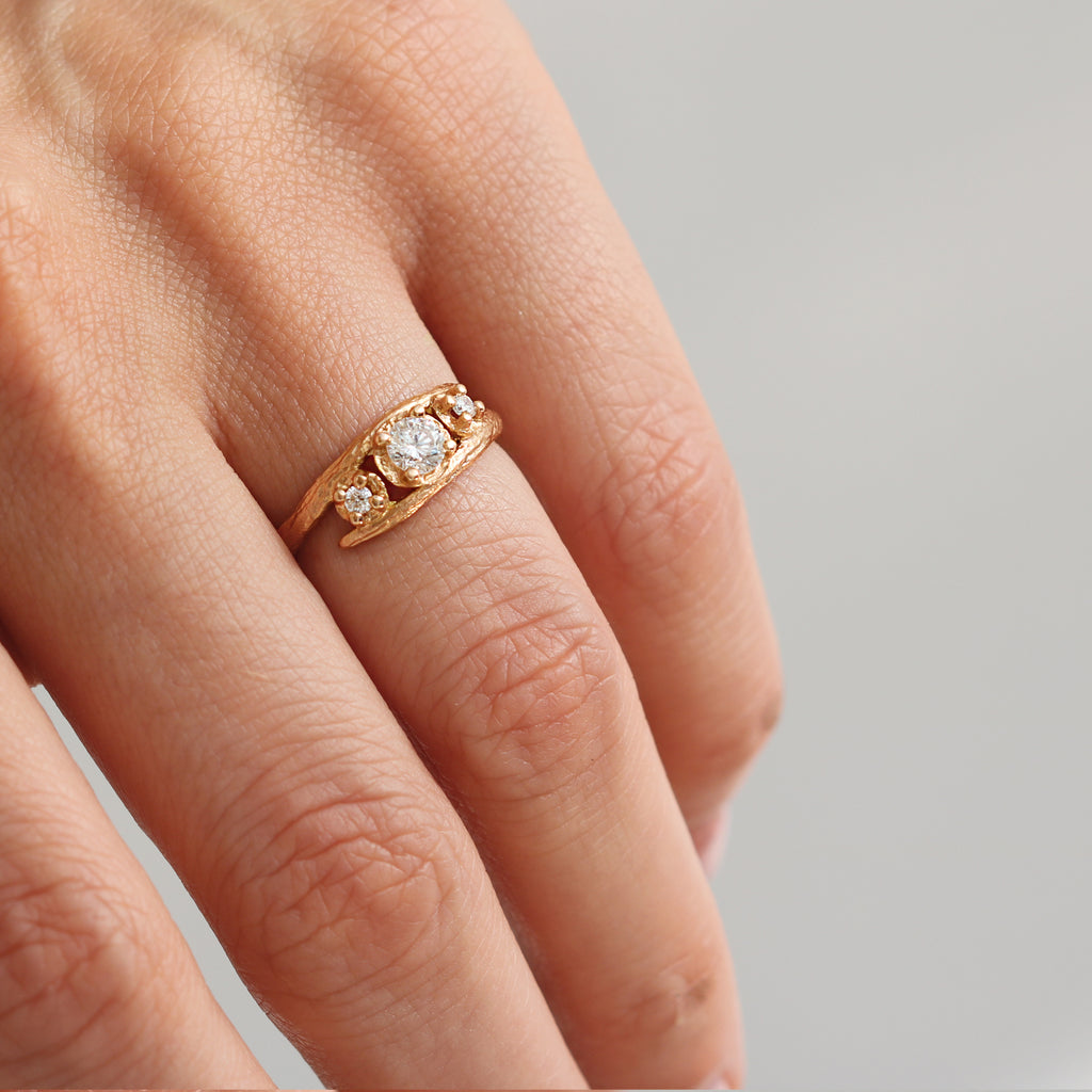 18ct Fairtrade Rose Gold Crossover Trilogy Ring set with Three Brilliant Cut Diamonds