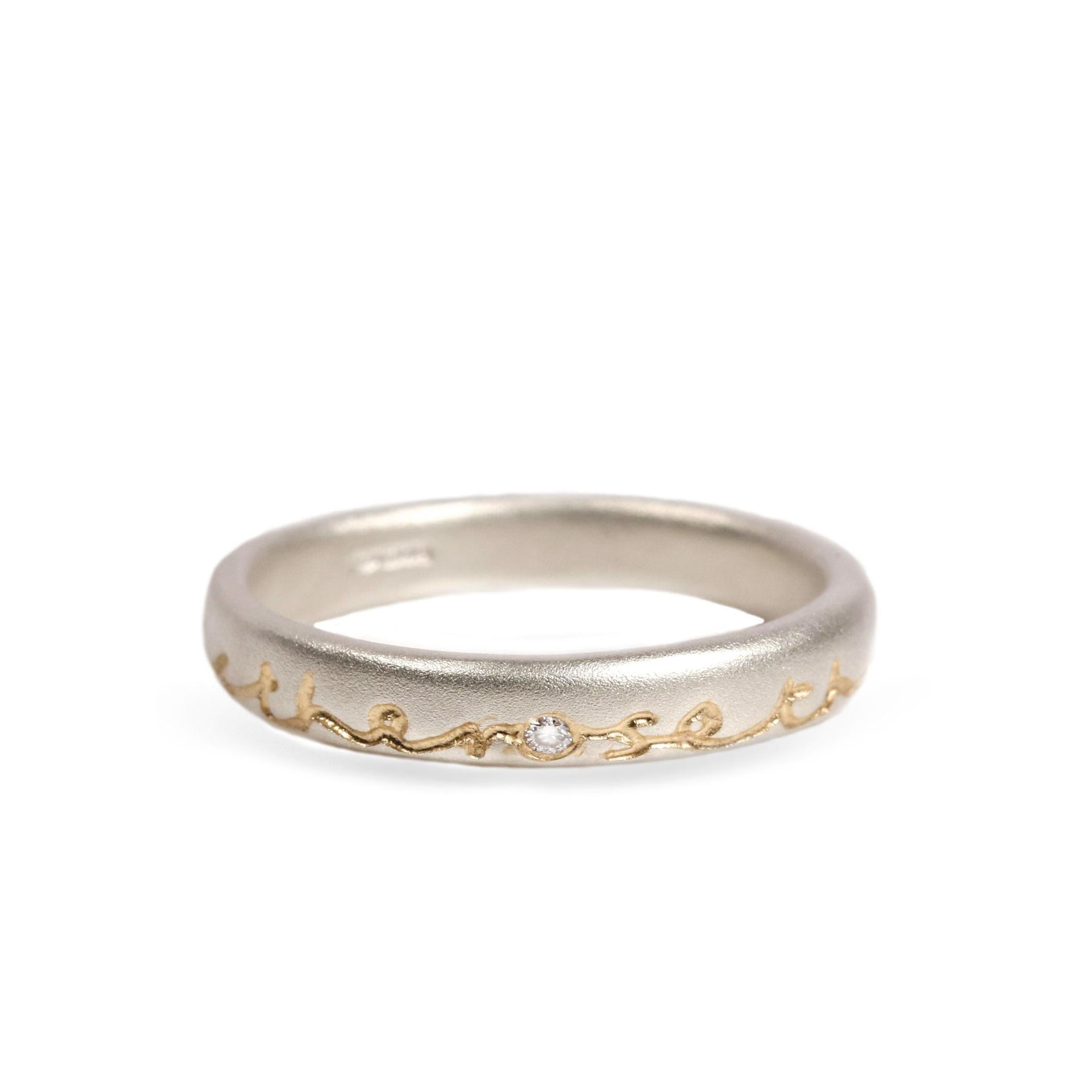 Narrow 'sweet is the rose that grows’ Silver Etched Ring