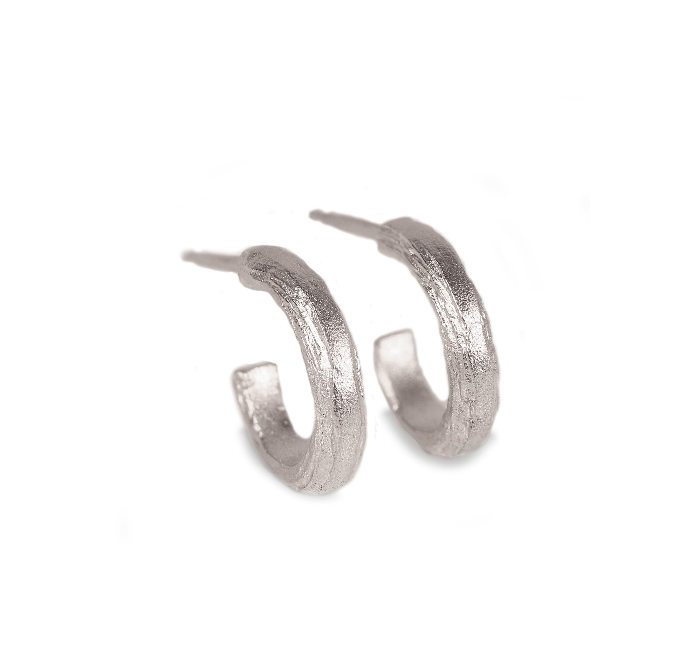 Small Silver Strata Textured Ear Hoops