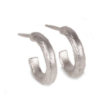 Small Silver Strata Textured Ear Hoops