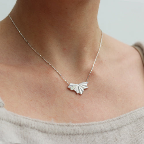 Alice Barnes Pleated Fan Necklace Silver