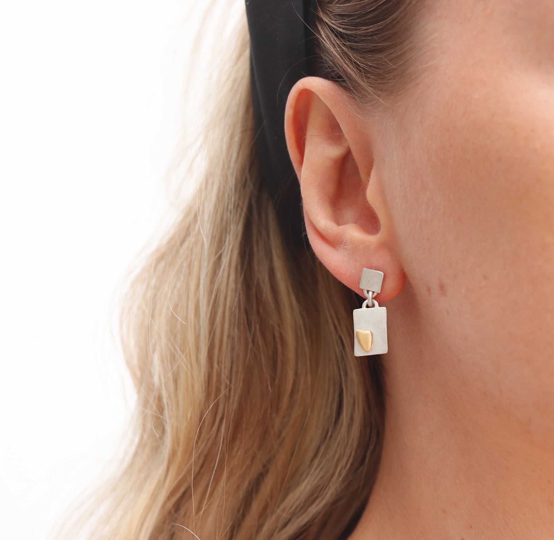 Silver and Yellow Gold Heart Drop Earrings