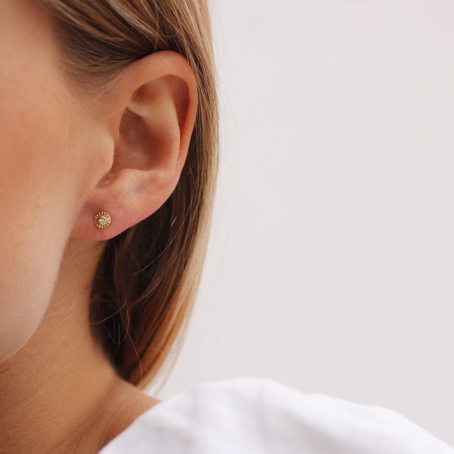 Mim Best 9ct Teeny Tiny Yellow Gold and Diamond Stamped Studs