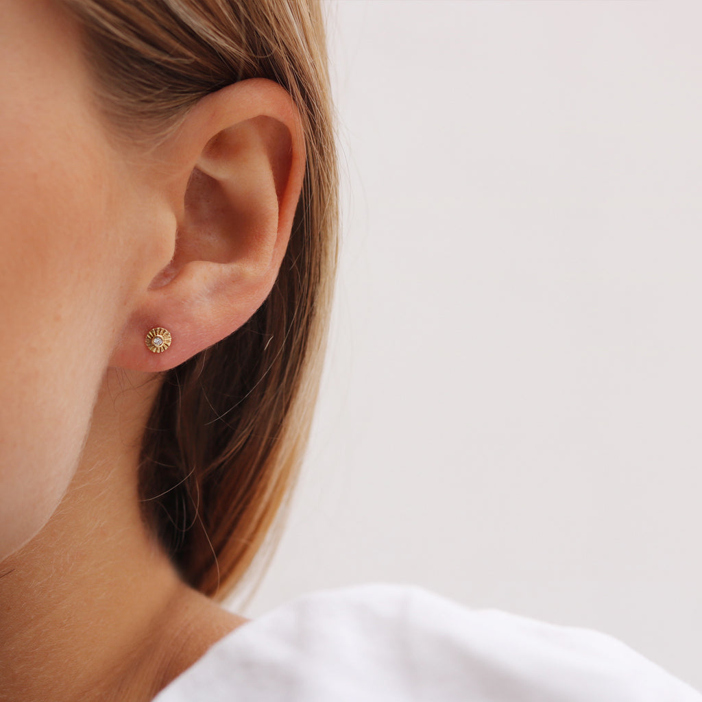 Mim Best 9ct Teeny Tiny Yellow Gold and Diamond Stamped Studs