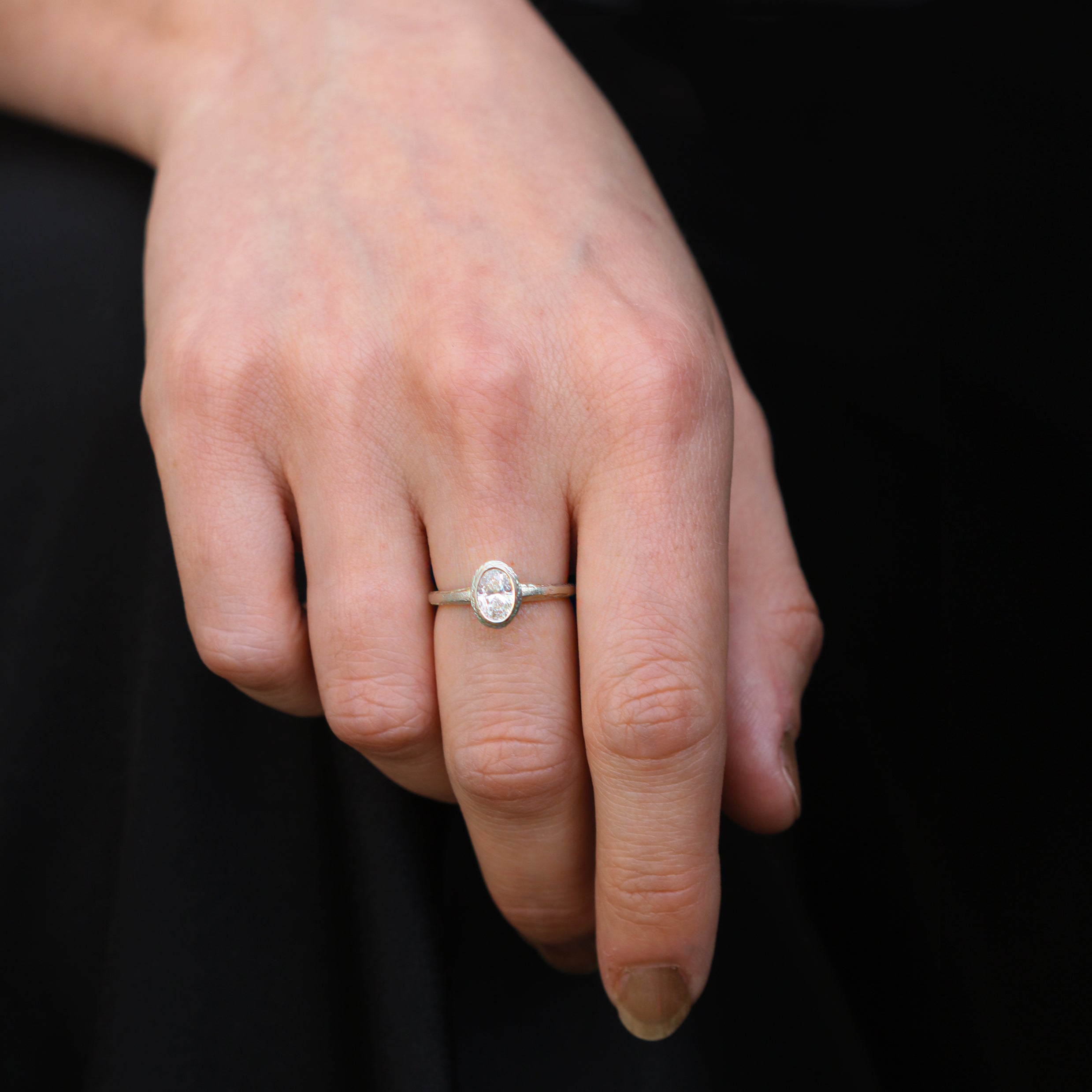 White Gold Engagement Ring with Oval Lab Grown Diamond