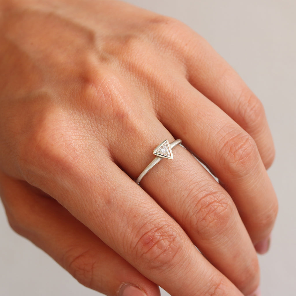 White Gold Ring with Trillion Cut Diamond