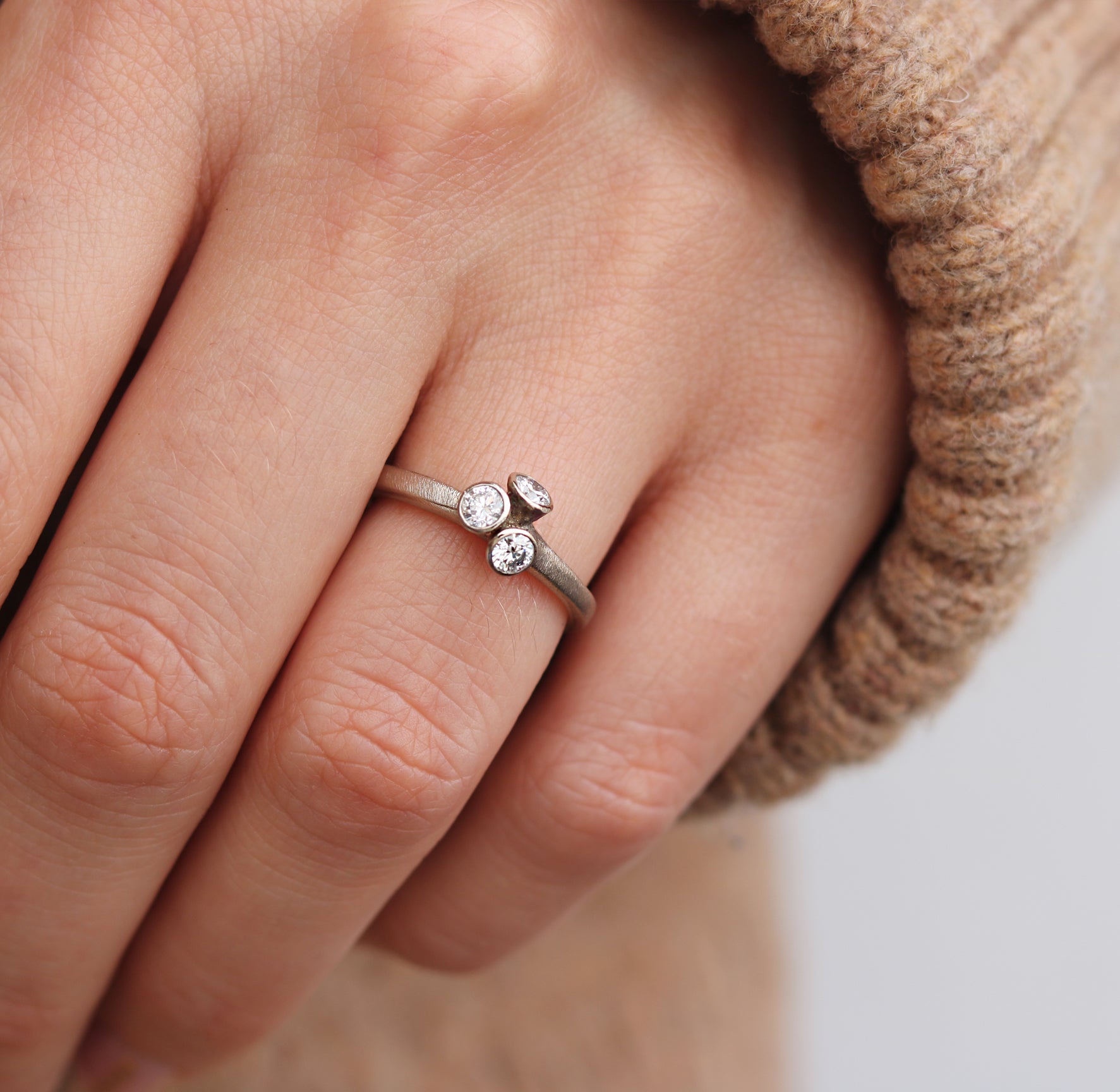 18ct Fairtrade White Gold Tiny Multi Set Ring with Three Brilliant Cut Diamonds