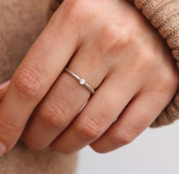 Narrow Textured Platinum Ring with 0.03ct Diamond