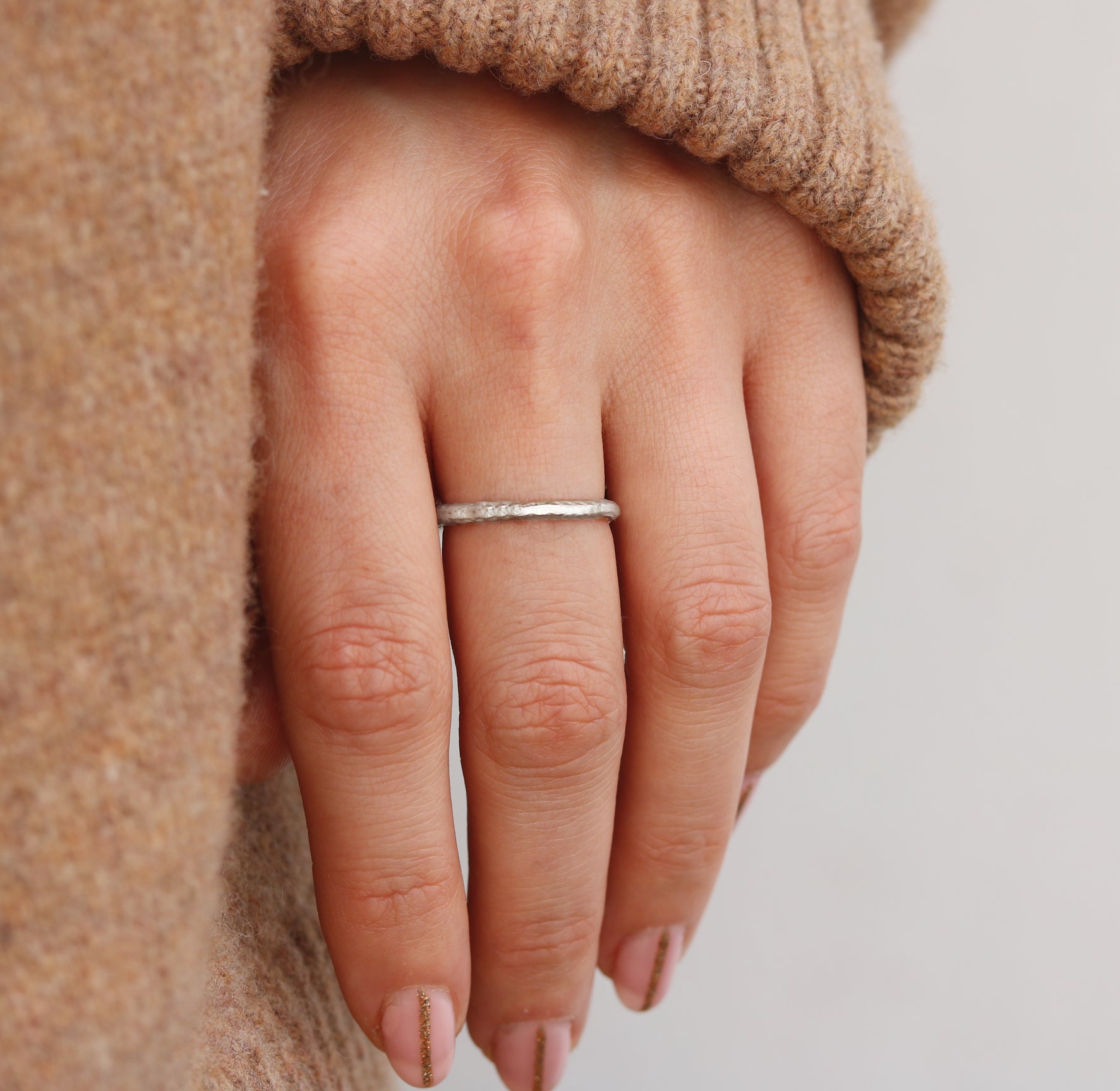 Slim, Textured 9ct Fairtrade White Gold Ring