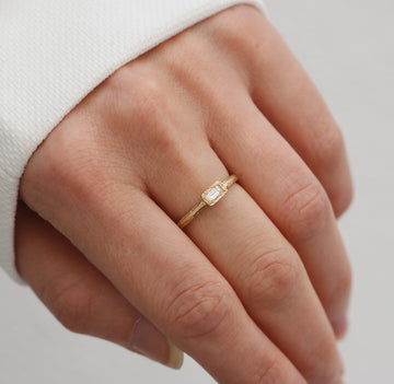 9ct Fairtrade Yellow Gold Ring with a Baguette White Diamond