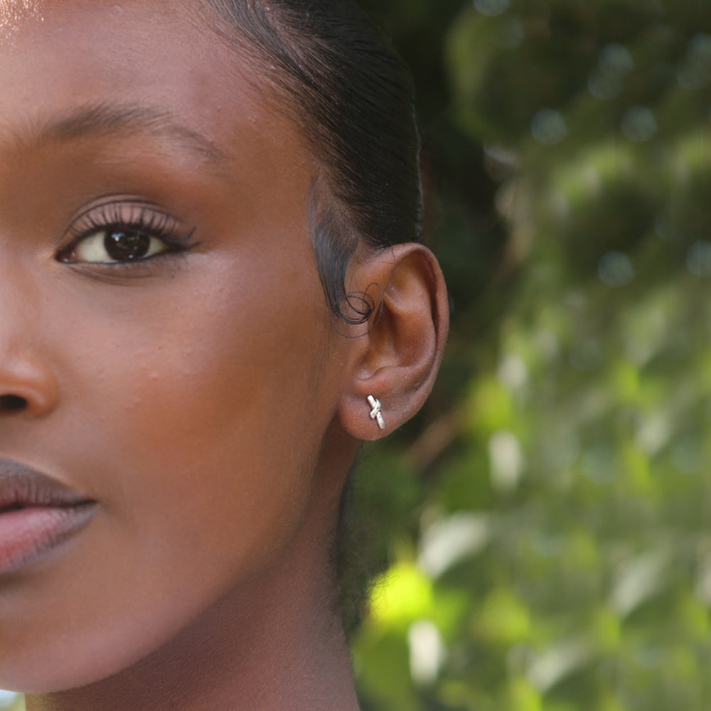 Small Silver Kiss Ear Studs