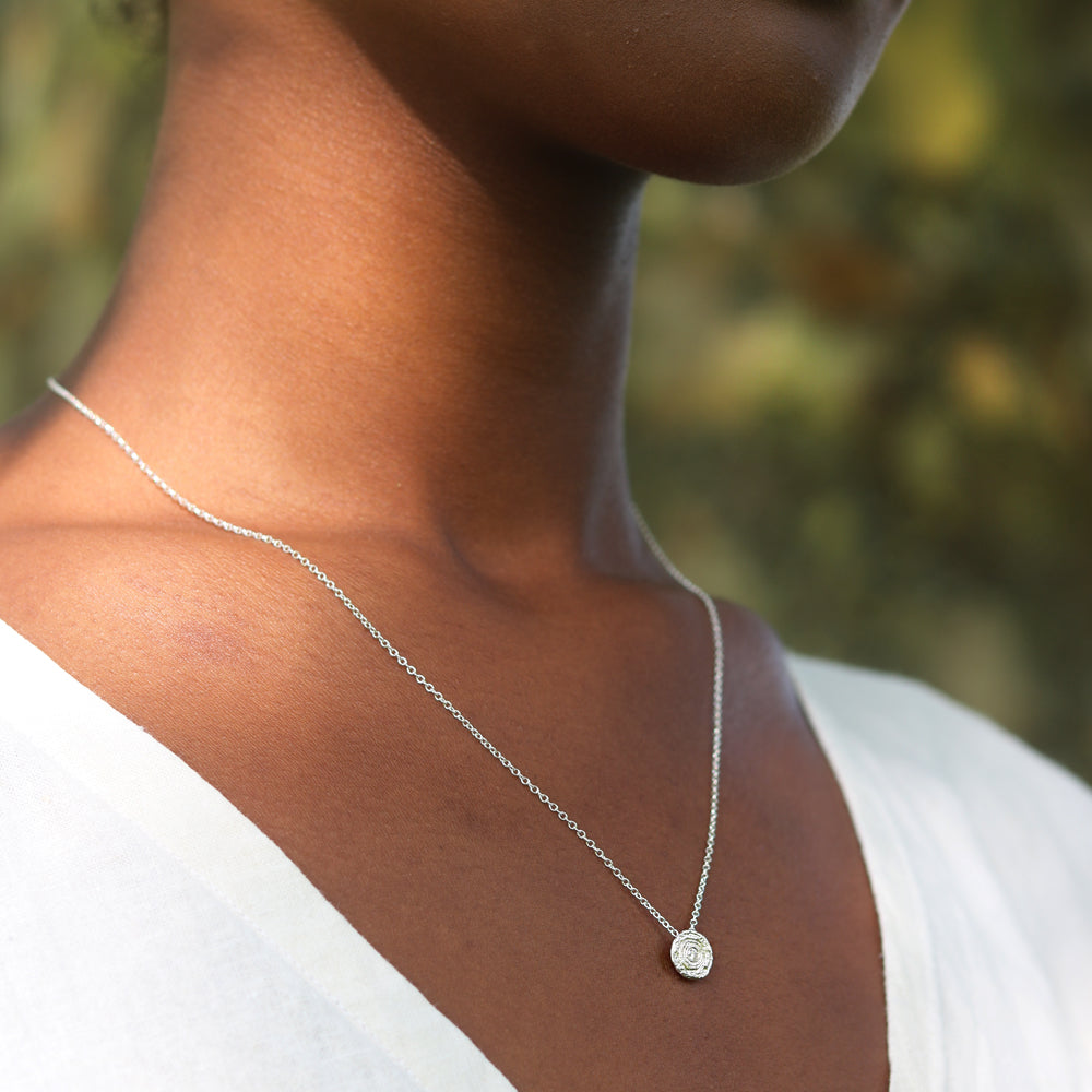 Small Etched Silver and 0.03ct Diamond Pendant