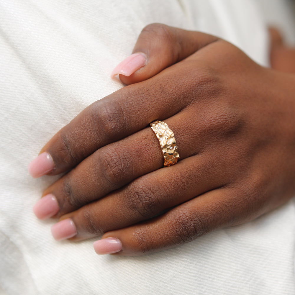 Textured 9ct Fairtrade Gold and Diamond 'Molten' Ring