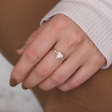 Yellow Gold Modern Ring with Pink Trillion Cut Morganite and Diamonds