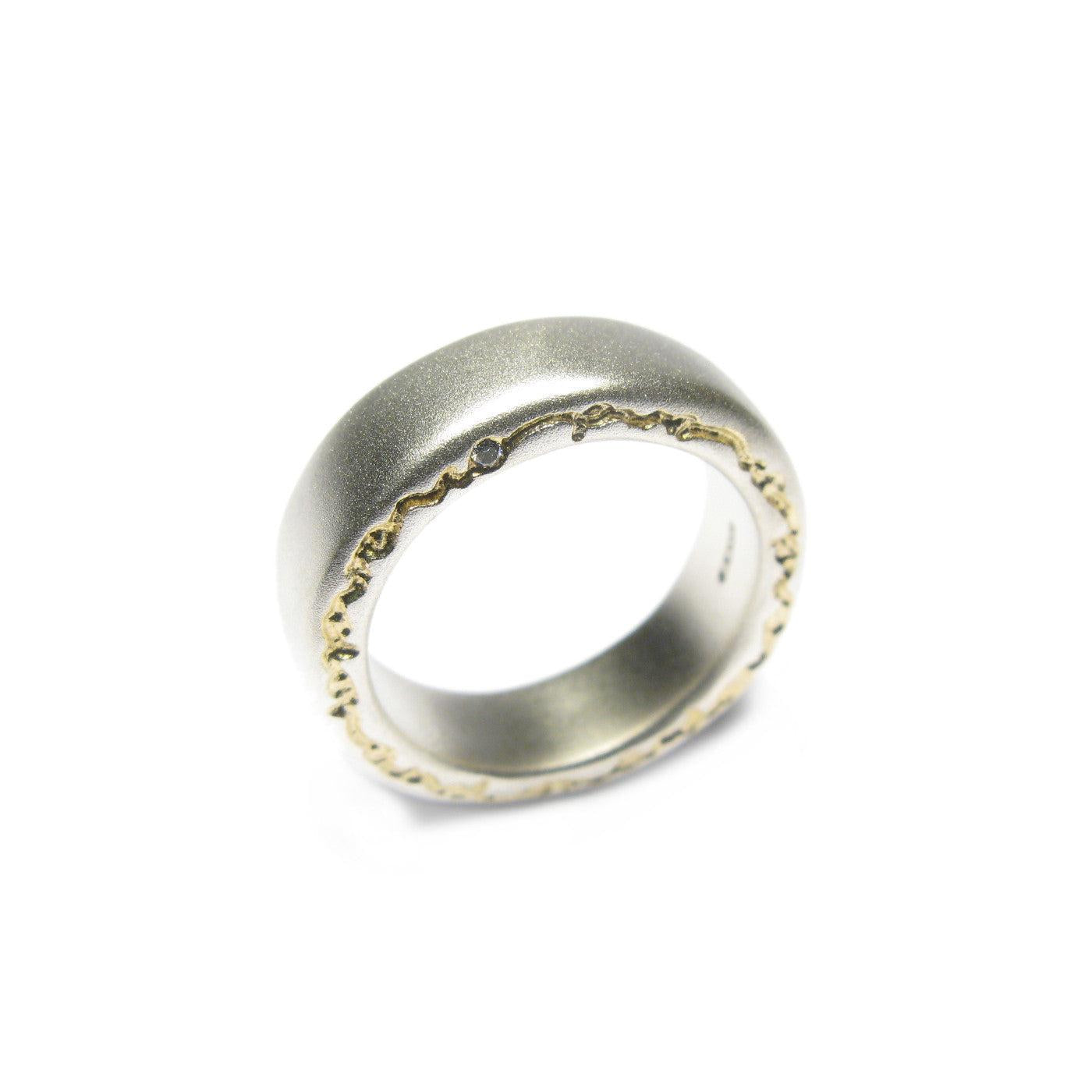 Diana Porter etched edge on and on silver diamond ring
