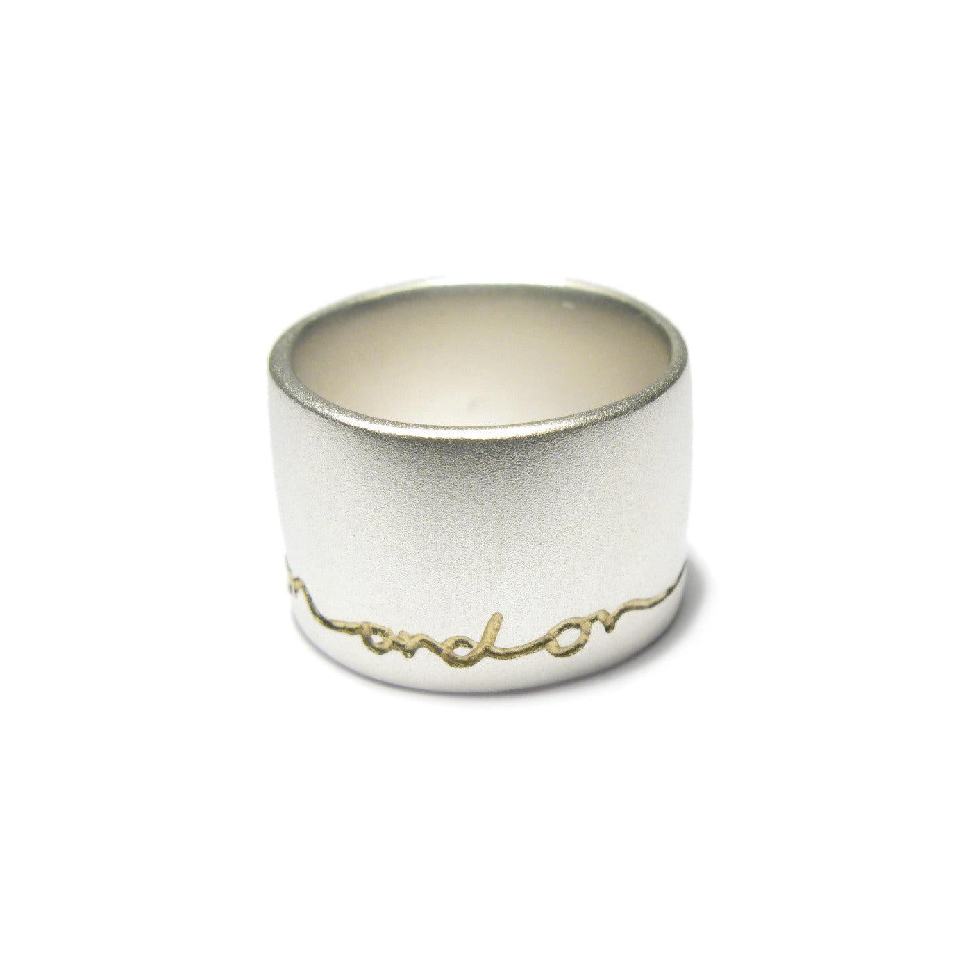 Diana Porter wide etched on and on silver gold ring