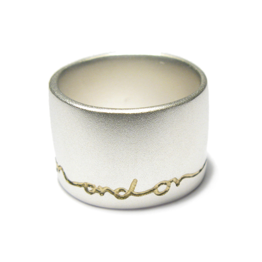 Diana Porter wide etched on and on silver gold ring