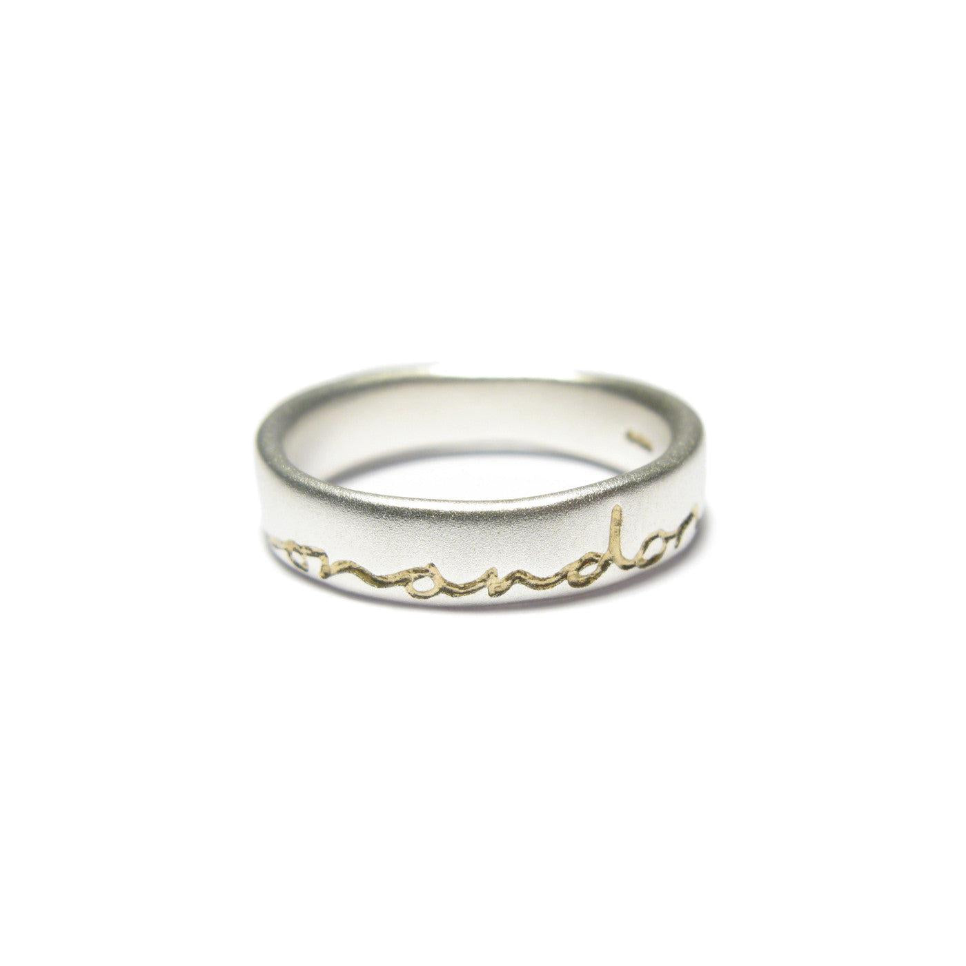 Diana Porter silver etched on and on gold ring