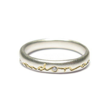 Diana Porter etched on and on silver gold ring with diamond
