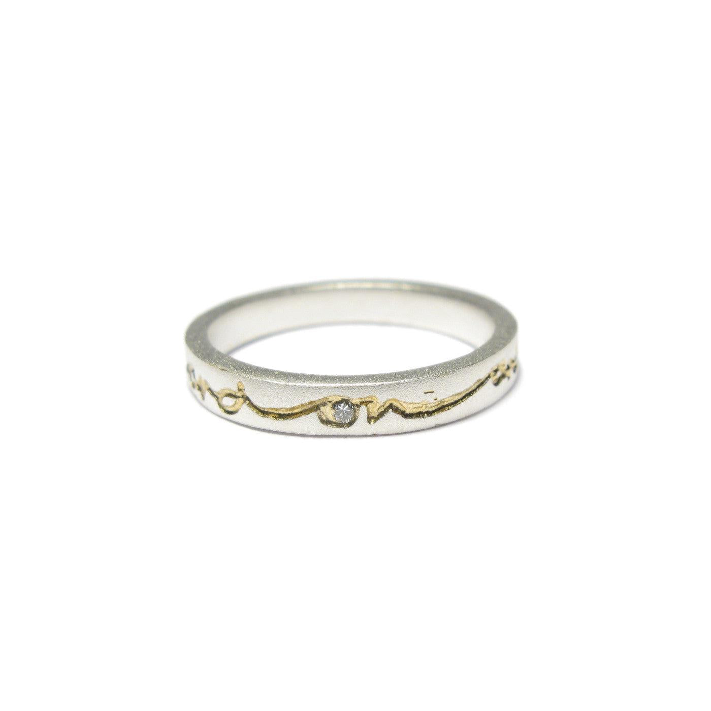 Diana Porter silver etched on and on gold diamond ring