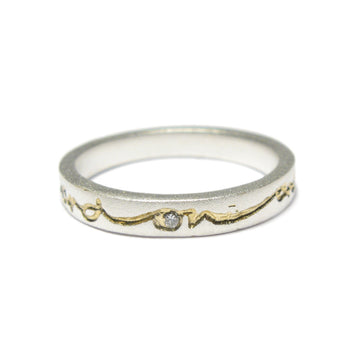 Diana Porter silver etched on and on gold diamond ring