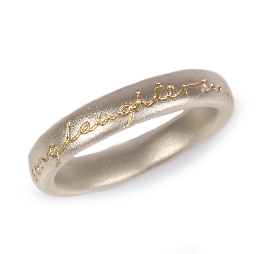 Bespoke - Etched Silver Ring with Gold Personalised Words
