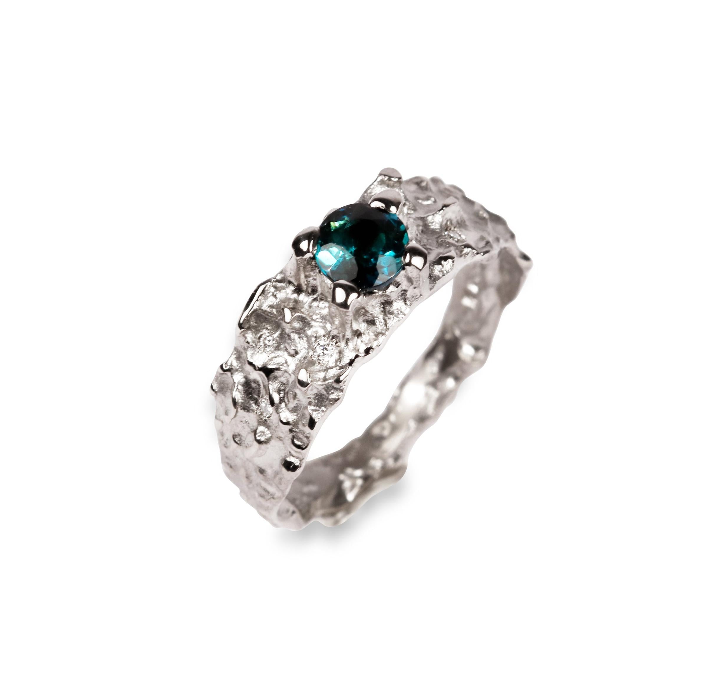 Bespoke - 18ct white gold with blue tourmaline and molten texture