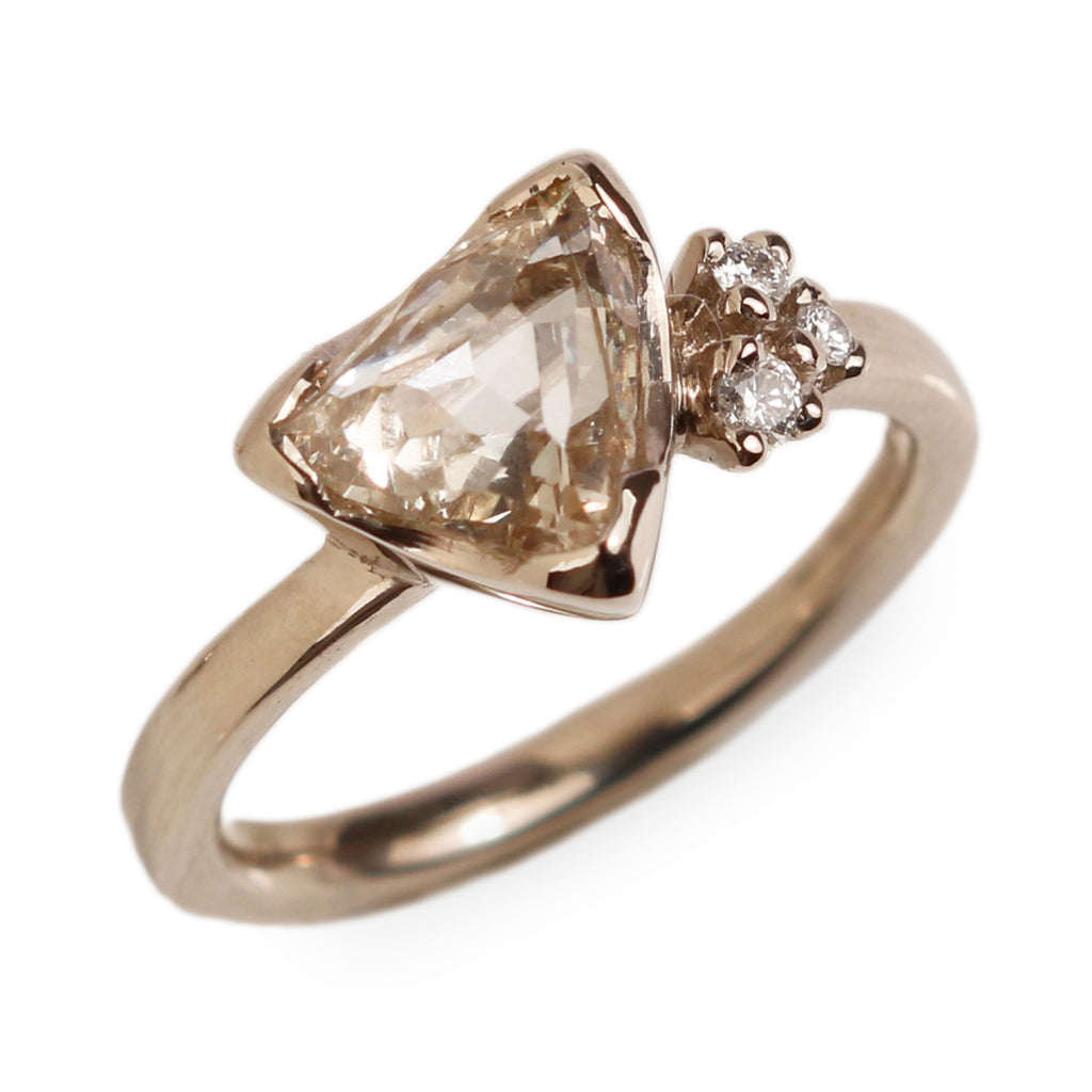 Bespoke - 18ct White Gold with Freeform Rose Cut Diamond & Cluster of Brilliant Cut Diamonds