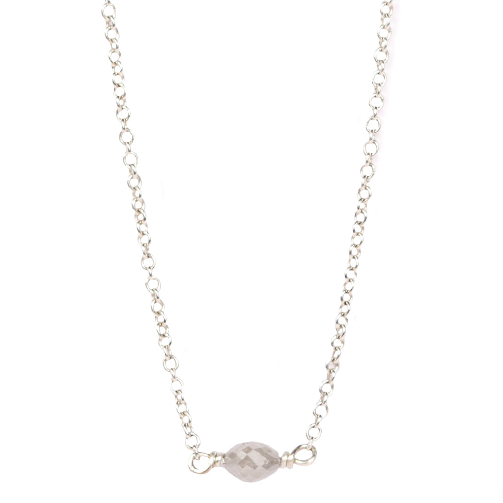 9ct Fair-mined White Gold necklace with oval grey diamond bead