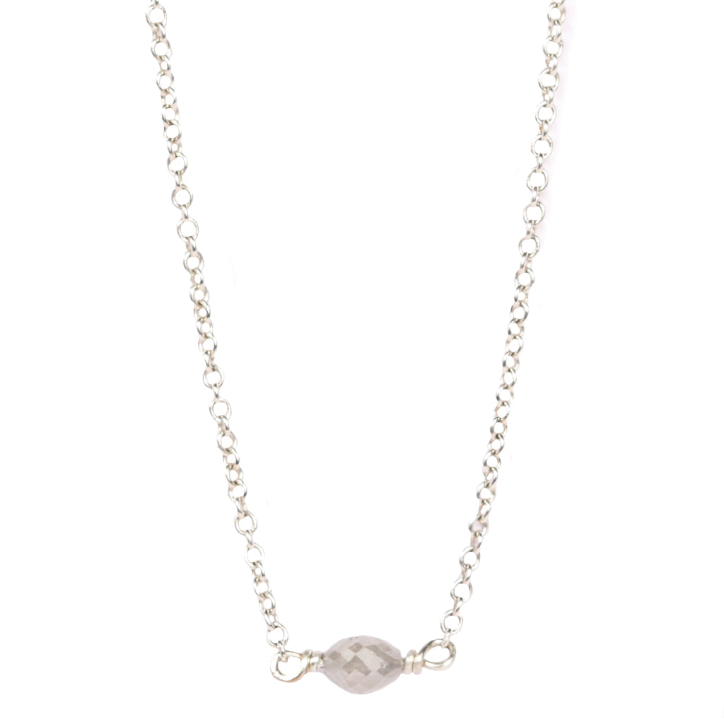 9ct Fairtrade White Gold necklace with oval grey diamond bead