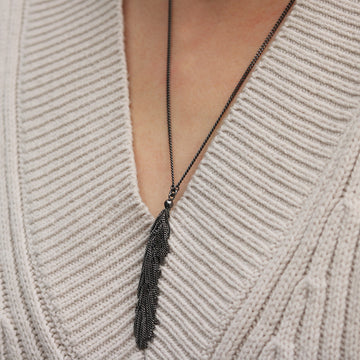 Outlet Claudia Milic Long Tassel Necklace in Black Rhodium plate