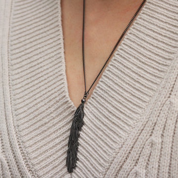 Claudia Milic Long Tassel Necklace in Black Rhodium plate