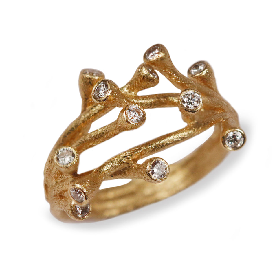 Mikala Djorup 18ct Yellow Gold Diamond Branch Ring