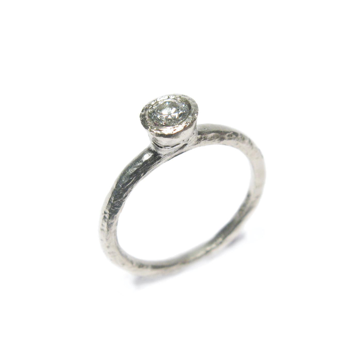 White Gold Textured Solitaire Diamond Ring