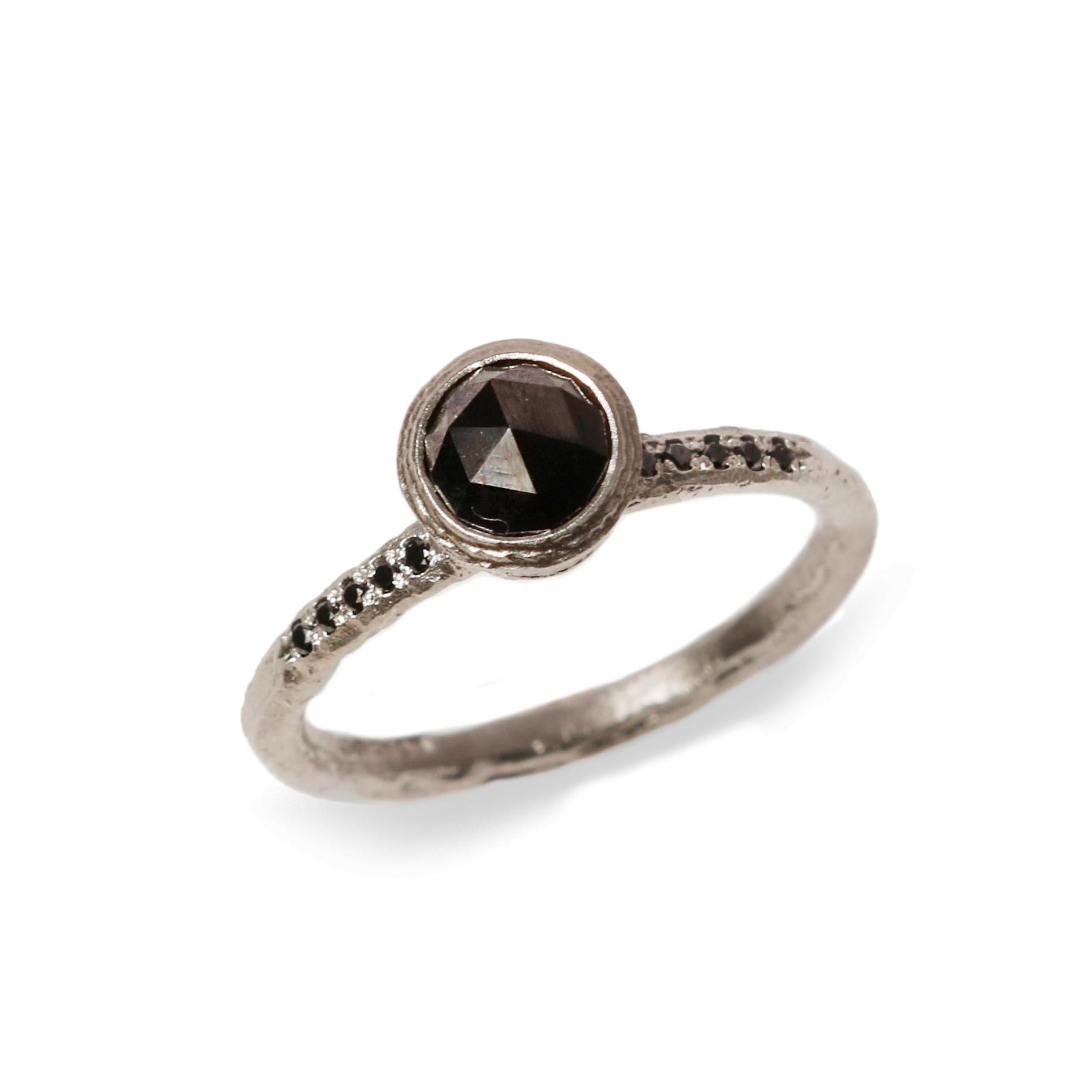 Platinum Ring Set with Large Rose Cut Black Diamond