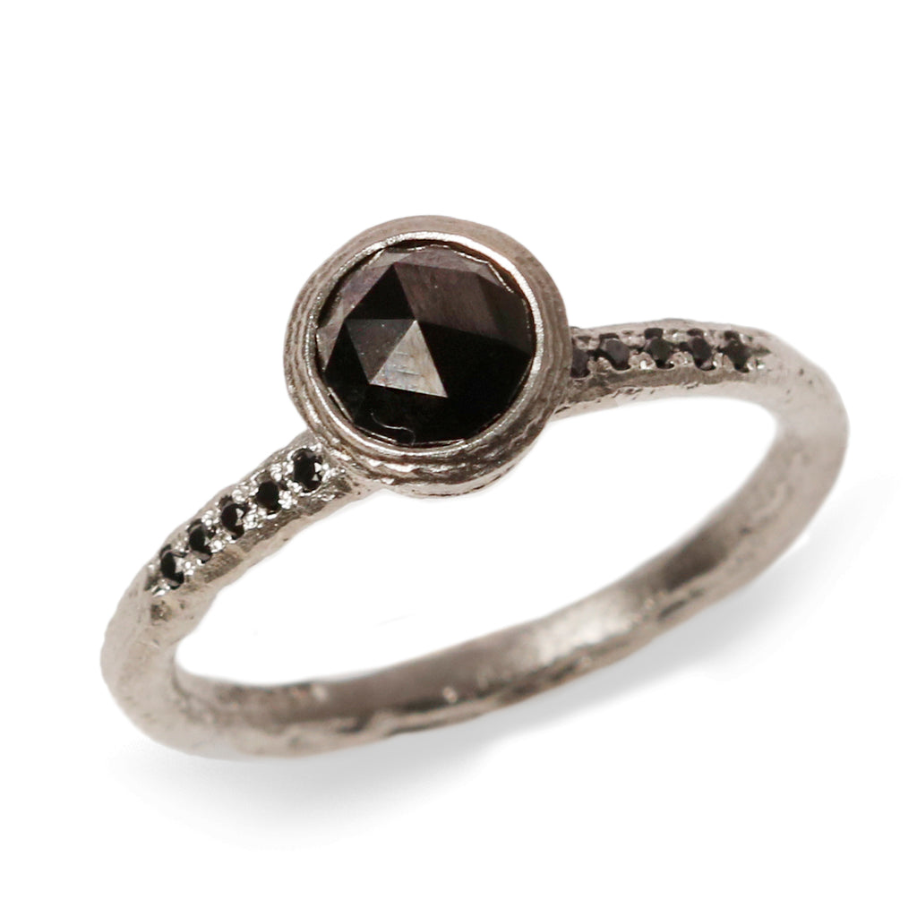 Platinum Ring Set with Large Rose Cut Black Diamond