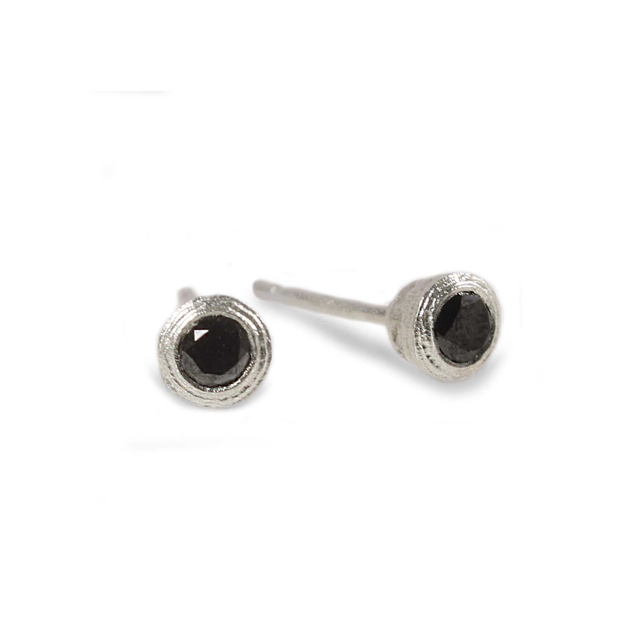 Silver Ear Studs with Black Diamonds