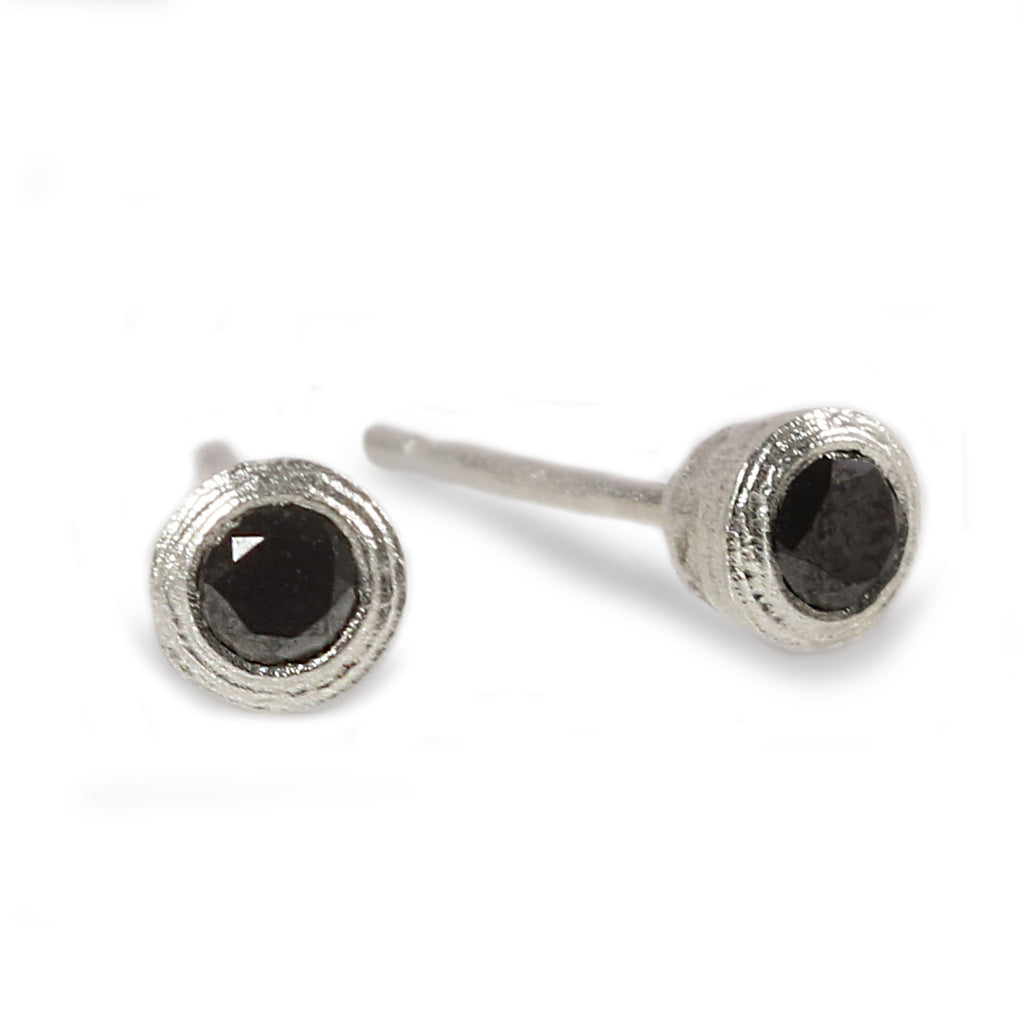 Silver Ear Studs with Black Diamonds