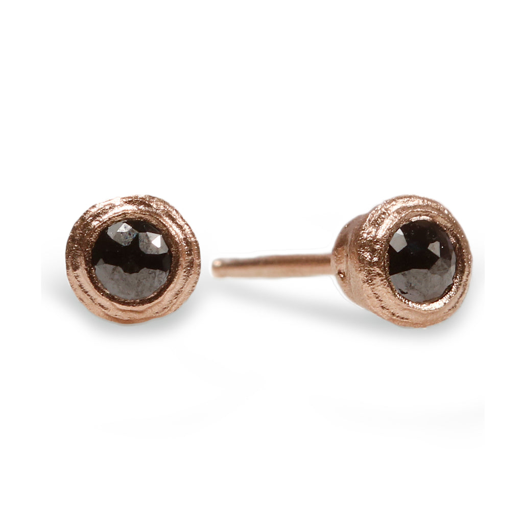 9ct Fairtrade Rose Gold Ear Studs with Black Diamonds